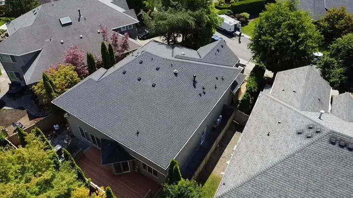 Aerial view of a completed roof in Sammamish, WA